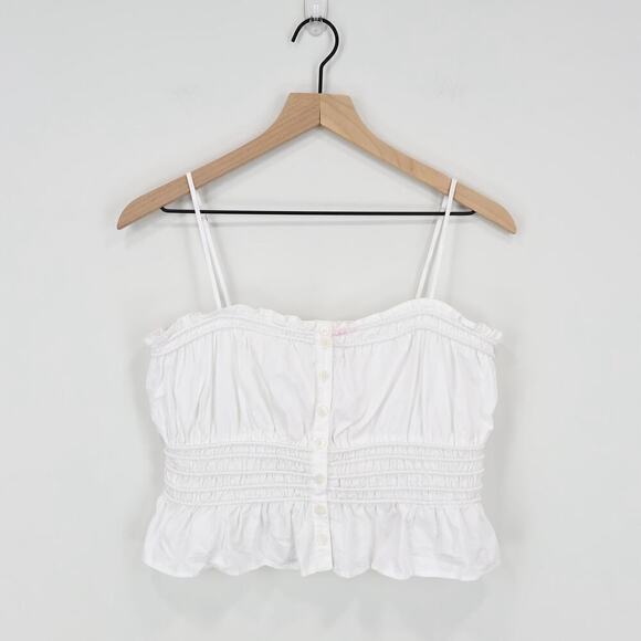 Madewell Smocked Button-Front Top in Poplin Eyelet White Size Small NWT - Picture 2 of 7